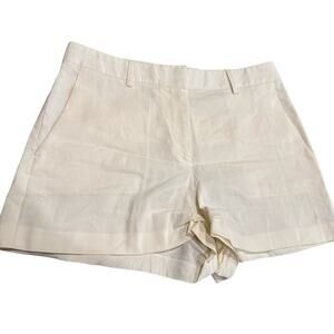 Theory Women's White Linen Cotton Blend Shorts Size 8 or 10? Flat Front